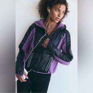 3742. FREE PEOPLE GO The Distance Fleece Jacket Violet/Black Combo SzS NWT $198